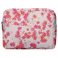 Vermilion And Coral Floral Print Make Up Pouch (large) by SpinnyChairDesigns