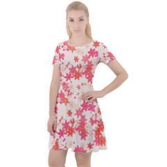 Vermilion And Coral Floral Print Cap Sleeve Velour Dress  by SpinnyChairDesigns