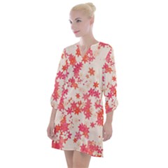 Vermilion and Coral Floral Print Open Neck Shift Dress