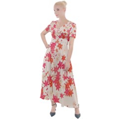Vermilion And Coral Floral Print Button Up Short Sleeve Maxi Dress by SpinnyChairDesigns