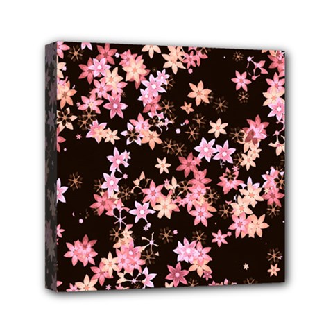 Pink Lilies On Black Mini Canvas 6  X 6  (stretched) by SpinnyChairDesigns