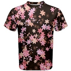 Pink Lilies On Black Men s Cotton Tee by SpinnyChairDesigns