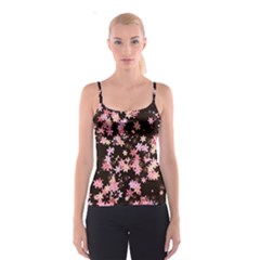 Pink Lilies on Black Spaghetti Strap Top