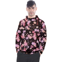 Pink Lilies on Black Men s Pullover Hoodie