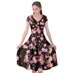 Pink Lilies On Black Cap Sleeve Wrap Front Dress by SpinnyChairDesigns