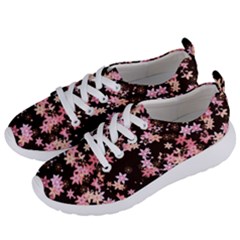 Pink Lilies On Black Women s Lightweight Sports Shoes by SpinnyChairDesigns