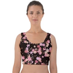 Pink Lilies On Black Velvet Crop Top by SpinnyChairDesigns