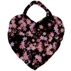 Pink Lilies on Black Giant Heart Shaped Tote