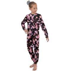 Pink Lilies on Black Kids  Long Sleeve Set 