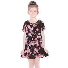 Pink Lilies On Black Kids  Simple Cotton Dress by SpinnyChairDesigns