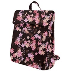 Pink Lilies on Black Flap Top Backpack