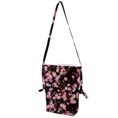 Pink Lilies On Black Folding Shoulder Bag by SpinnyChairDesigns