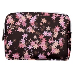 Pink Lilies on Black Make Up Pouch (Medium)