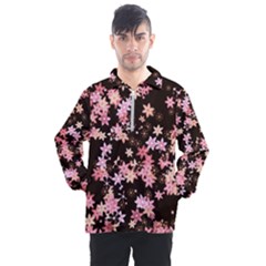 Pink Lilies On Black Men s Half Zip Pullover by SpinnyChairDesigns