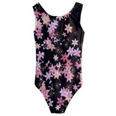 Pink Lilies on Black Kids  Cut-Out Back One Piece Swimsuit