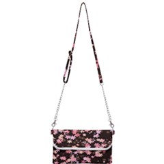 Pink Lilies on Black Mini Crossbody Handbag