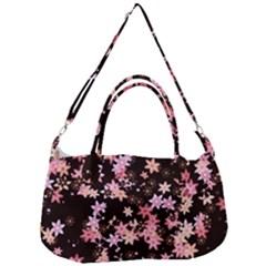 Pink Lilies On Black Removal Strap Handbag by SpinnyChairDesigns