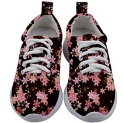 Pink Lilies on Black Kids Athletic Shoes