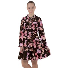 Pink Lilies on Black All Frills Chiffon Dress