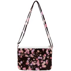 Pink Lilies On Black Double Gusset Crossbody Bag by SpinnyChairDesigns