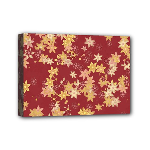 Gold And Tuscan Red Floral Print Mini Canvas 7  X 5  (stretched) by SpinnyChairDesigns