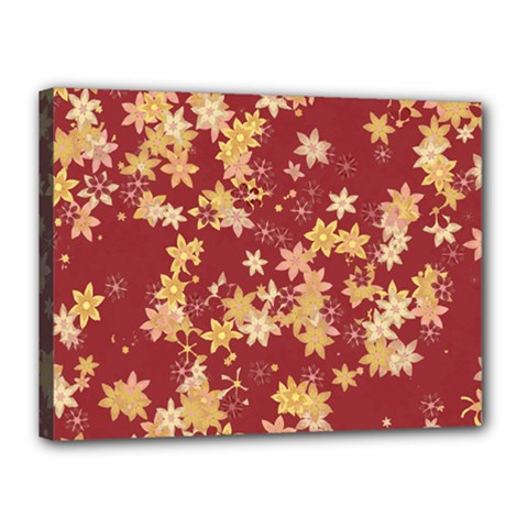 Gold And Tuscan Red Floral Print Canvas 16  X 12  (stretched) by SpinnyChairDesigns