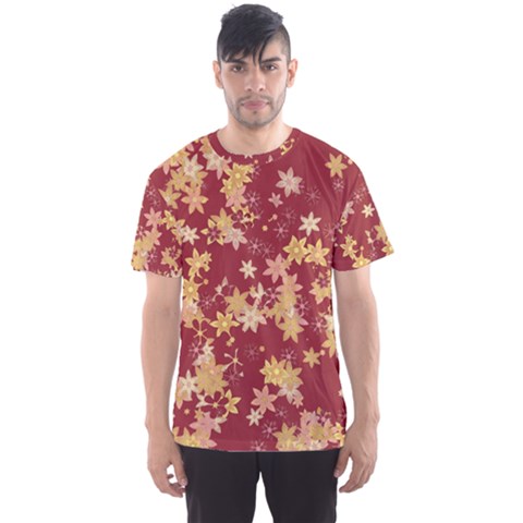 Gold And Tuscan Red Floral Print Men s Sport Mesh Tee by SpinnyChairDesigns