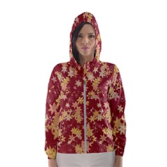 Gold And Tuscan Red Floral Print Women s Hooded Windbreaker by SpinnyChairDesigns