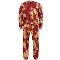 Gold And Tuscan Red Floral Print Onepiece Jumpsuit (men)  by SpinnyChairDesigns