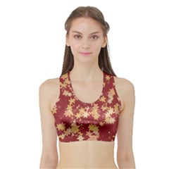 Gold And Tuscan Red Floral Print Sports Bra With Border by SpinnyChairDesigns