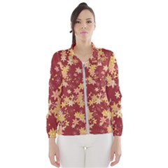 Gold And Tuscan Red Floral Print Women s Windbreaker by SpinnyChairDesigns