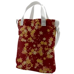 Gold And Tuscan Red Floral Print Canvas Messenger Bag by SpinnyChairDesigns