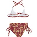 Gold and Tuscan Red Floral Print Kids  Classic Bikini Set View2