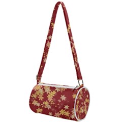 Gold And Tuscan Red Floral Print Mini Cylinder Bag by SpinnyChairDesigns