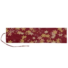 Gold And Tuscan Red Floral Print Roll Up Canvas Pencil Holder (l) by SpinnyChairDesigns