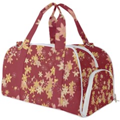 Gold And Tuscan Red Floral Print Burner Gym Duffel Bag by SpinnyChairDesigns