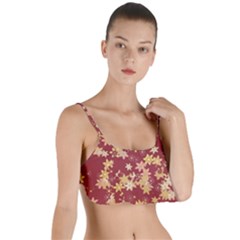 Gold And Tuscan Red Floral Print Layered Top Bikini Top  by SpinnyChairDesigns