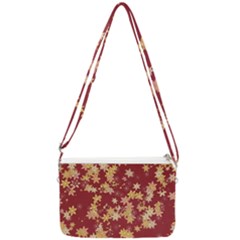 Gold And Tuscan Red Floral Print Double Gusset Crossbody Bag by SpinnyChairDesigns