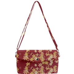 Gold And Tuscan Red Floral Print Removable Strap Clutch Bag by SpinnyChairDesigns