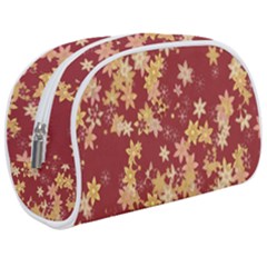 Gold And Tuscan Red Floral Print Makeup Case (medium) by SpinnyChairDesigns