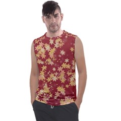 Gold And Tuscan Red Floral Print Men s Regular Tank Top by SpinnyChairDesigns