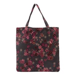 Pink Wine Floral Print Grocery Tote Bag by SpinnyChairDesigns