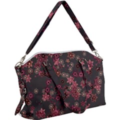 Pink Wine Floral Print Canvas Crossbody Bag by SpinnyChairDesigns