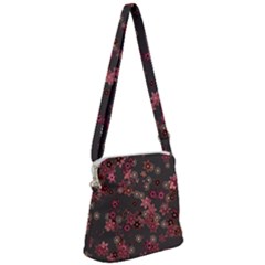Pink Wine Floral Print Zipper Messenger Bag by SpinnyChairDesigns