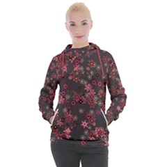 Pink Wine Floral Print Women s Hooded Pullover by SpinnyChairDesigns