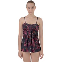 Pink Wine Floral Print Babydoll Tankini Set by SpinnyChairDesigns