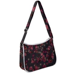 Pink Wine Floral Print Zip Up Shoulder Bag by SpinnyChairDesigns