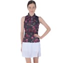 Pink Wine Floral Print Women s Sleeveless Polo Tee View1