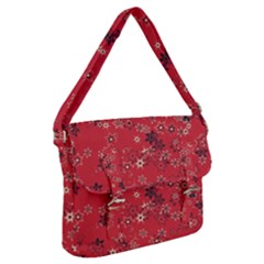 Red Wildflower Floral Print Buckle Messenger Bag by SpinnyChairDesigns