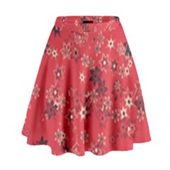 Red Wildflower Floral Print High Waist Skirt by SpinnyChairDesigns